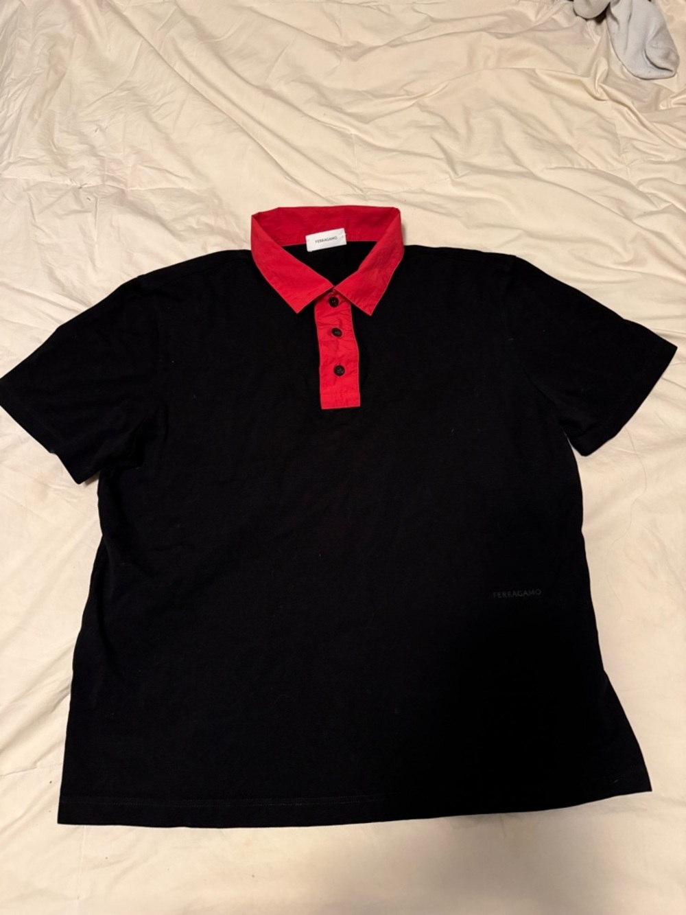 Salvatore Ferragamo Black Polo with Red Collar